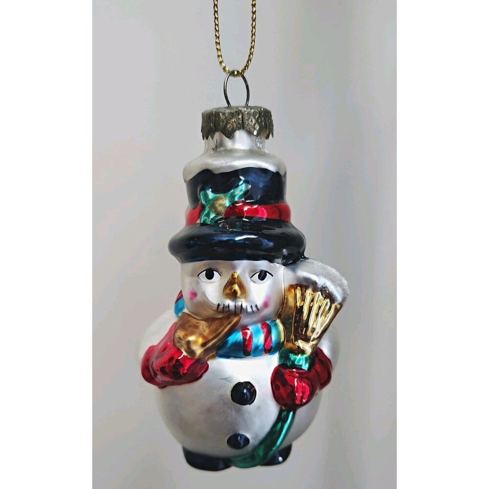 Thomas Pacconi Museum Series Snowman Broom Glass Christmas Ornament Vintage